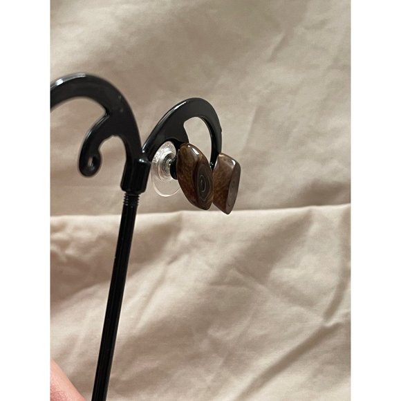 Vintage Monet Brown Wood Earrings - Picture 4 of 11